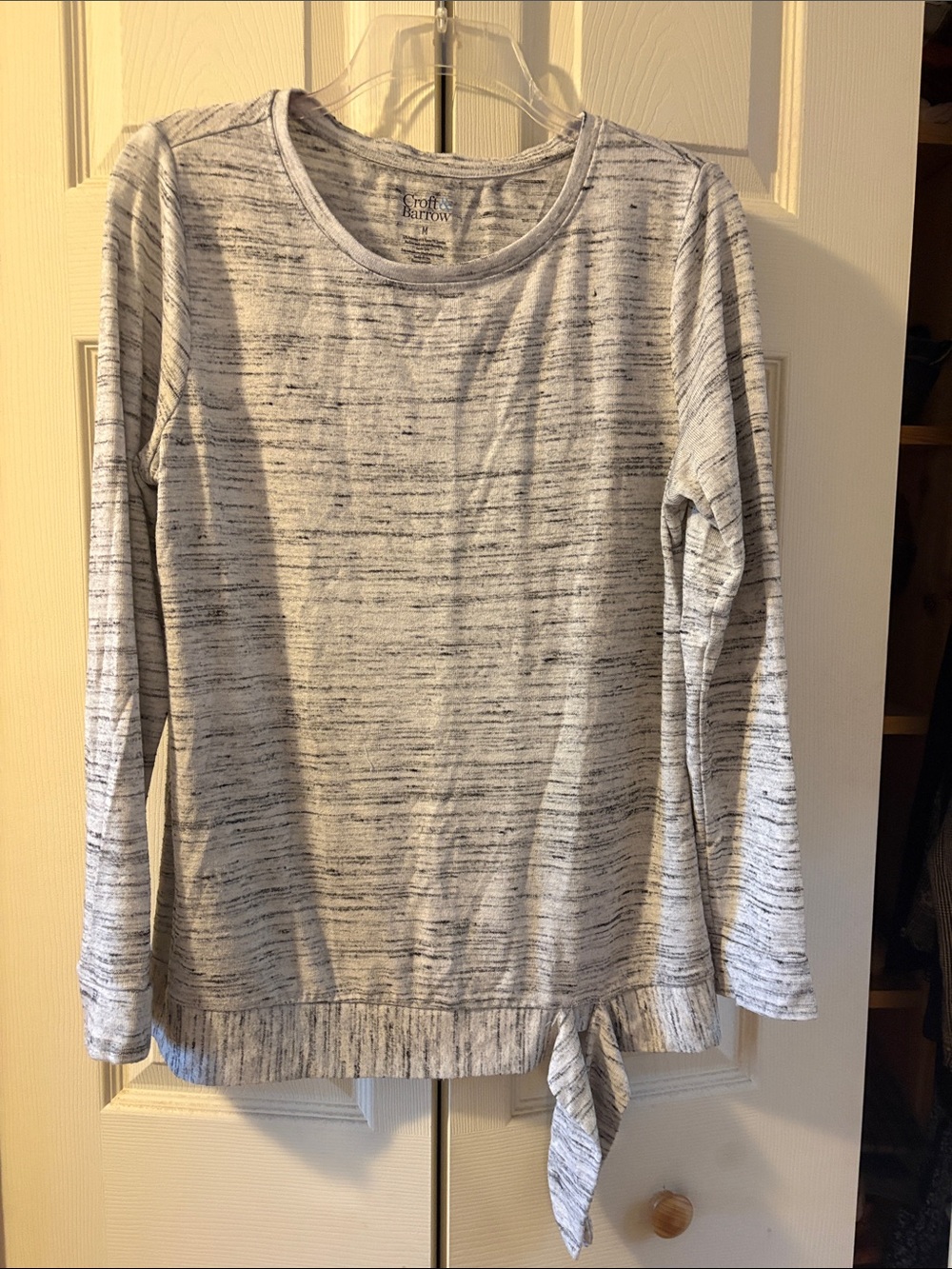 croft & barrow White Heathered Tie-Hem Long Sleeve Tee